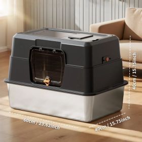 2025 Must-Buy Fully Enclosed Stainless Steel Cat Litter Box, Odor-Proof, Anti-Splash, Spacious For Large Cats (Option: BLACK)