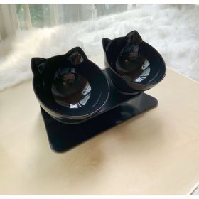 Cat Double Bowl Cat Food Bowl Protects Cervical Vertebra (Option: Black double bowl A)