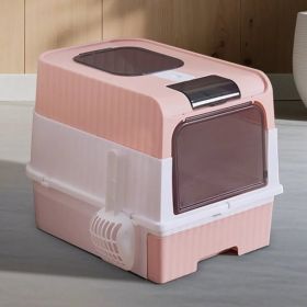 Fully Enclosed Magic Cube Litter Box, Top&Front Entry, Pull-Out Drawer, Anti-Splash Odor Control, Large For Big Cats (Option: PINK)