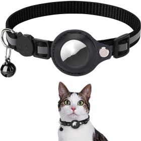 Reflective Collar Waterproof Holder Case For Airtag Air Tag Airtags Protective Cover Cat Dog Kitten Puppy Nylon Collar (Option: BLACK)