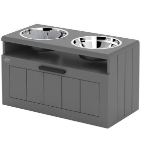 Elevated Dog Bowls, Large Breed Raised Dogs Bowl Stand with 2 Stainless Steel Bowls, Storage Drawer and Slow Feeder Mat (Option: Gray-700x380x210 mm)