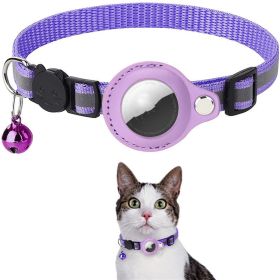 Reflective Collar Waterproof Holder Case For Airtag Air Tag Airtags Protective Cover Cat Dog Kitten Puppy Nylon Collar (Option: Purple)